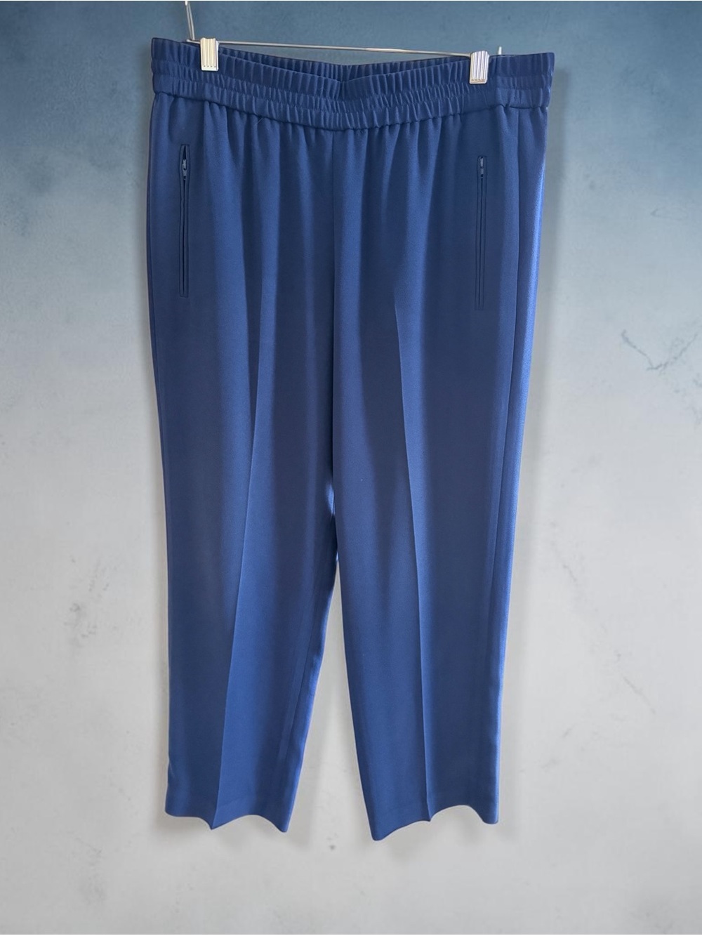 Tory Burch Navy Pull-On Ankle Pants Size 8 | Elastic Waist | Zip Pockets